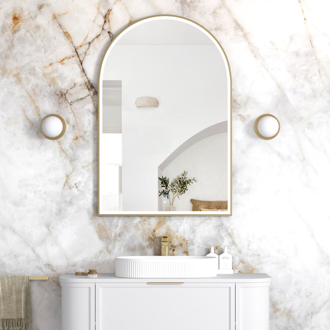 ARCHIE LED Metal Frame Mirror 1200x800mm Brushed Gold