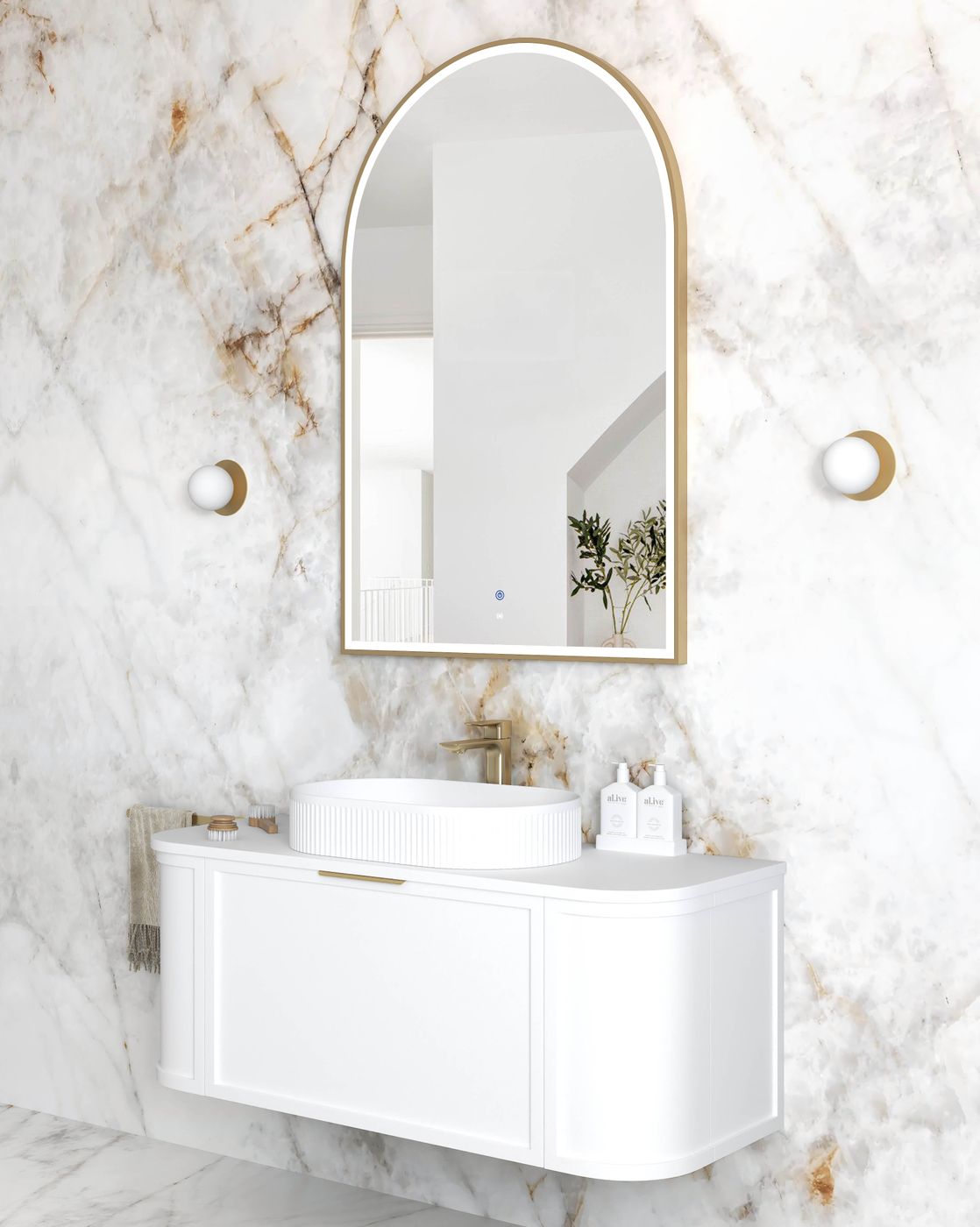 ARCHIE LED Metal Frame Mirror 1200x800mm Brushed Gold