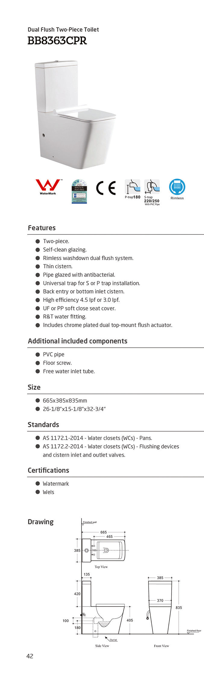 Ardente-R Rimless Nano-Glaze Toilet Suite (Gloss White) - Clearance