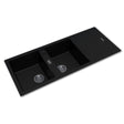 ARETE Black Granite Stone Double Kitchen Sink with Drainboard 1160x500x200mm