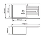 ARETE White Granite Quartz Stone Kitchen Sink with Drainboard 1000x500mm