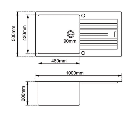 ARETE White Granite Quartz Stone Kitchen Sink with Drainboard 1000x500mm
