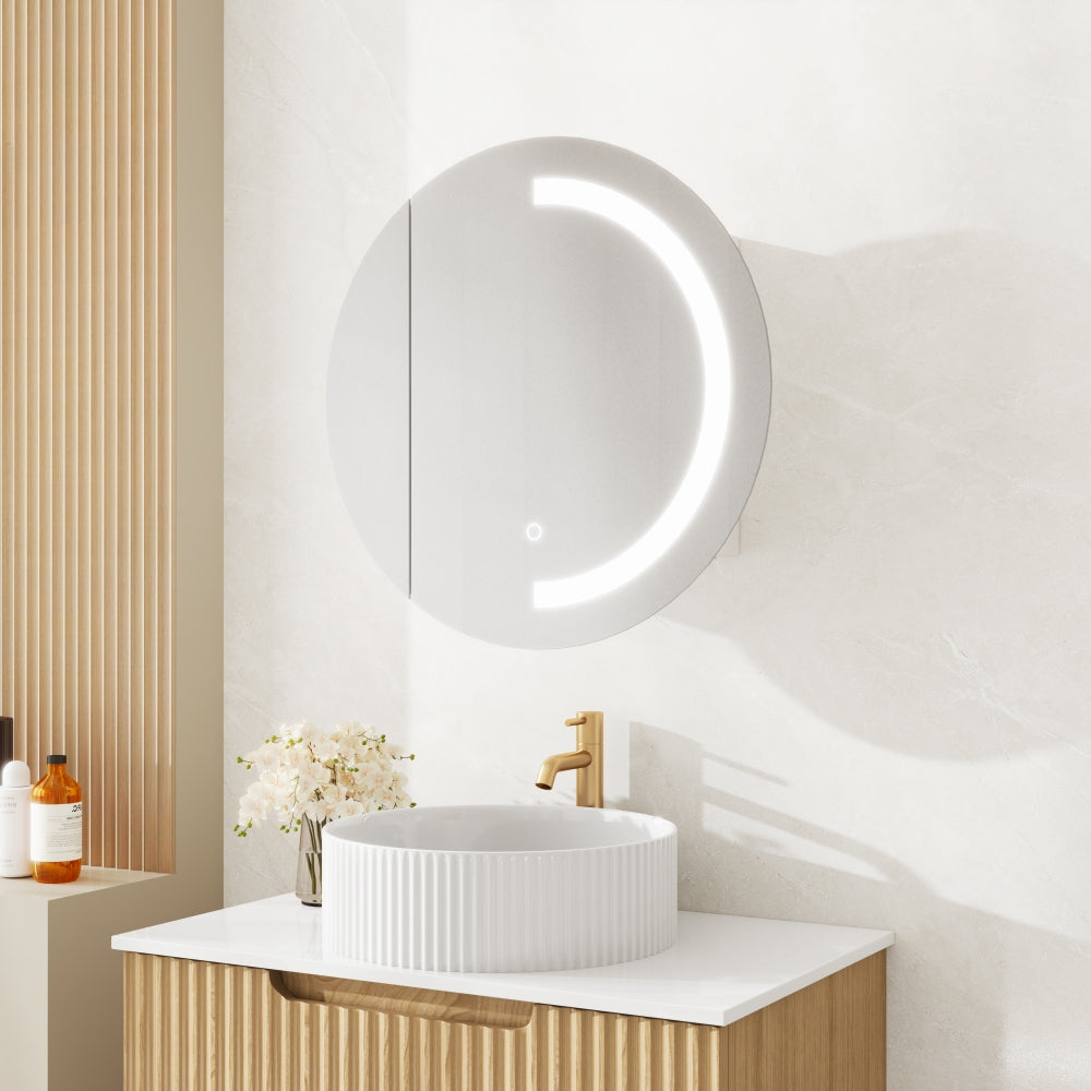 Athena Front-Lit LED Round PVC Shaving Cabinet 600mm – Single Door