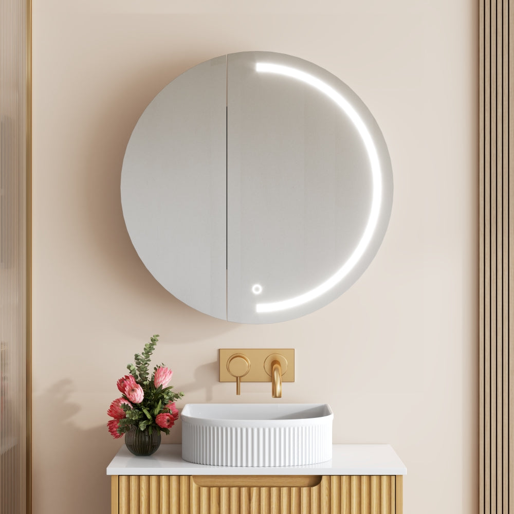 Athena Front-Lit LED Round PVC Shaving Cabinet 750mm – Single Door
