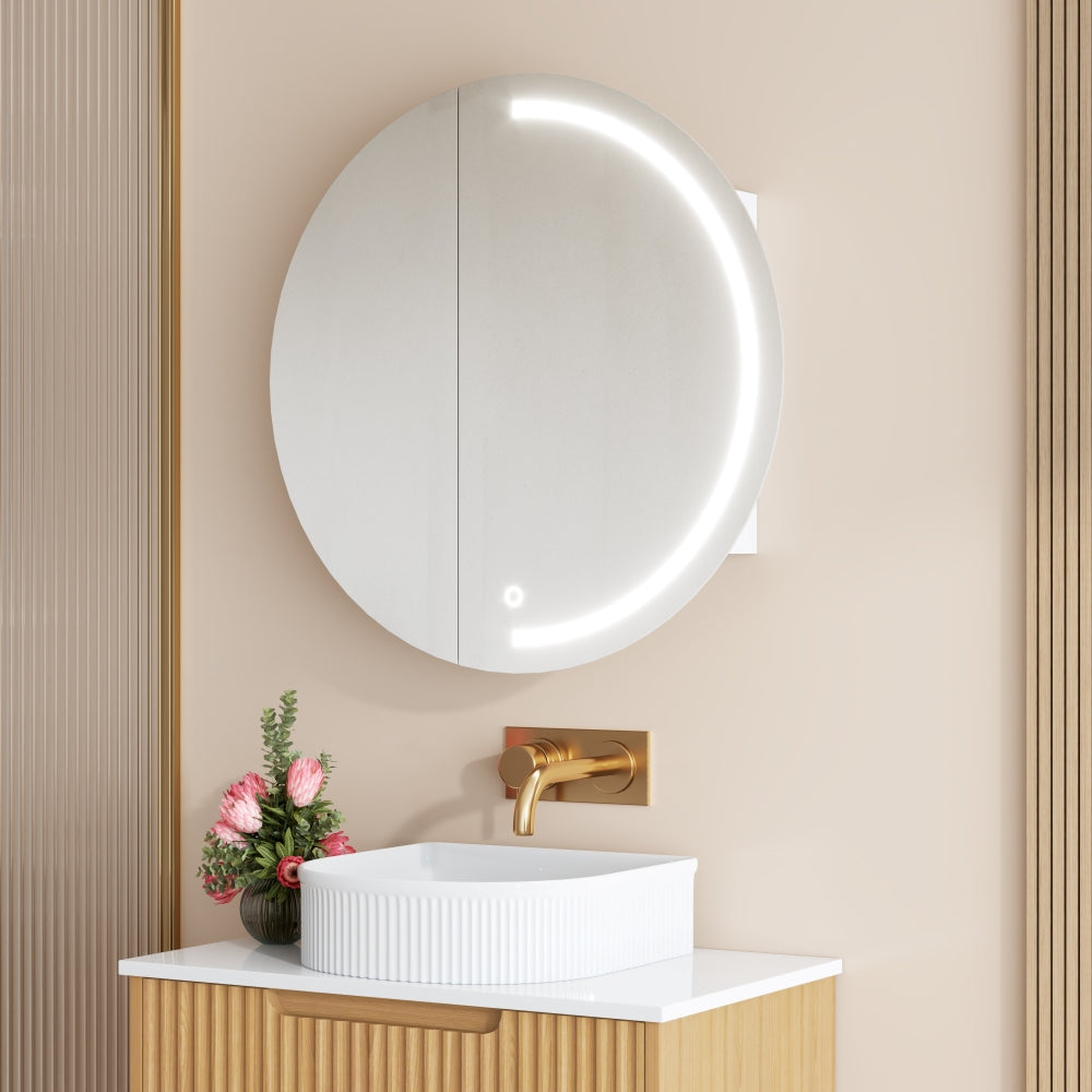 Athena Front-Lit LED Round PVC Shaving Cabinet 750mm – Single Door