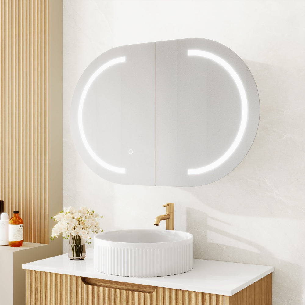Athena Front-Lit LED Oval PVC Shaving Cabinet 900mm