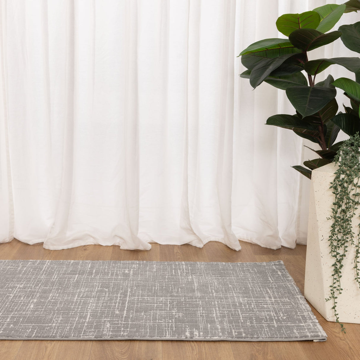 Atina Distressed Geo Lines Grey Rug - AT02