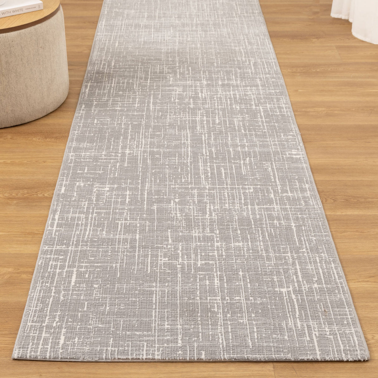 Atina Distressed Geo Lines Grey Rug - AT02