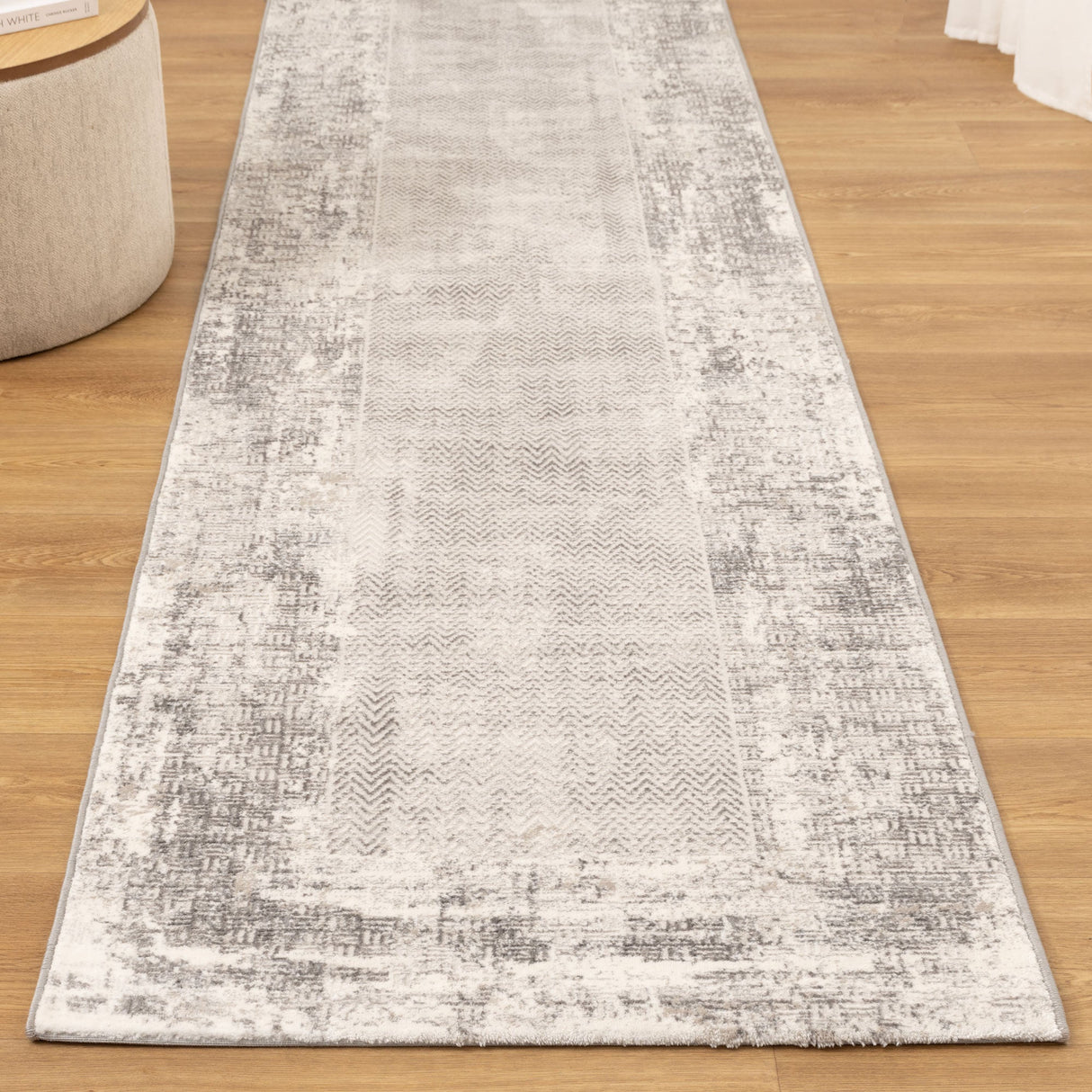 Atina Distressed Border Beige Grey Rug - AT04