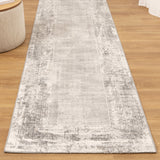 Atina Distressed Border Beige Grey Rug - AT04