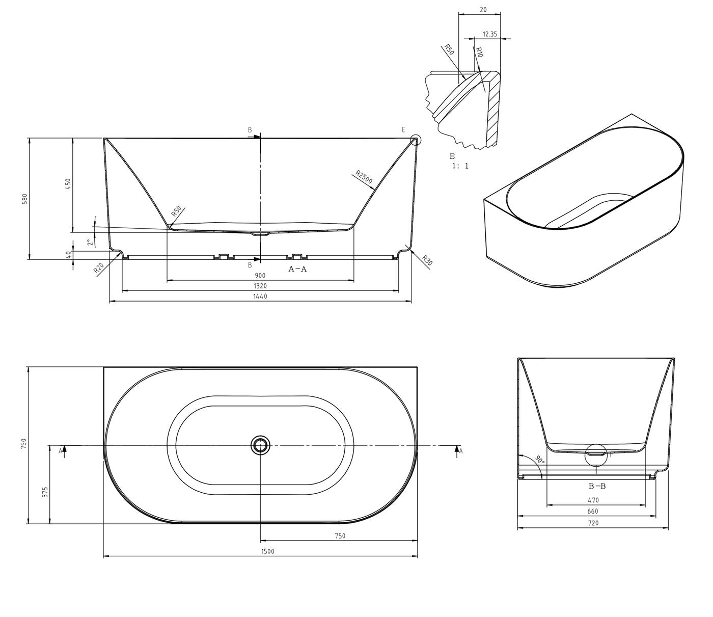 ATTICA Celine BTW Multi-fit With Overflow (1500/1700mm) (Matte White/ Gloss White)