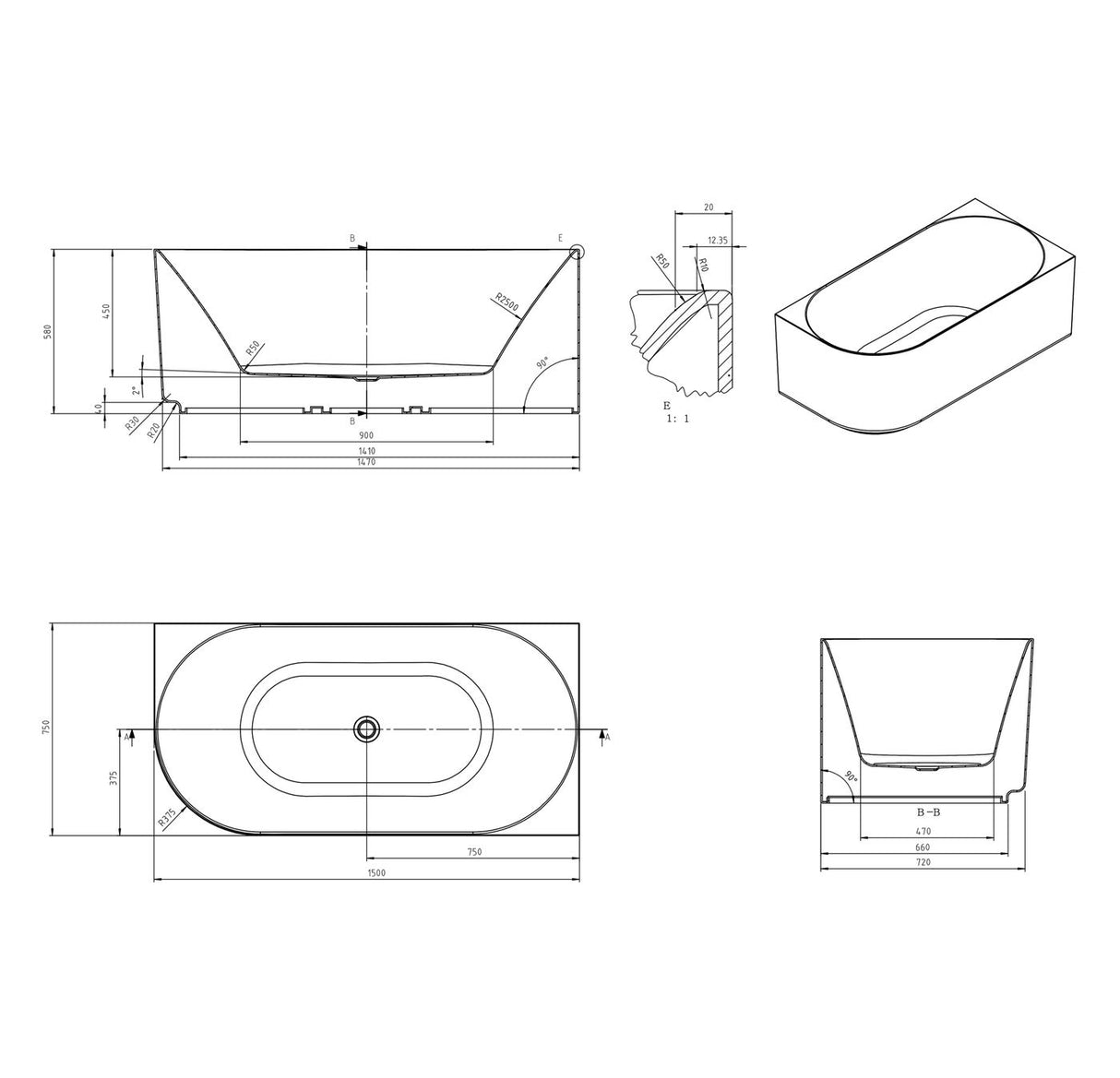 ATTICA Celine Right Corner With Overflow 1500mm (Matte White/ Gloss White)