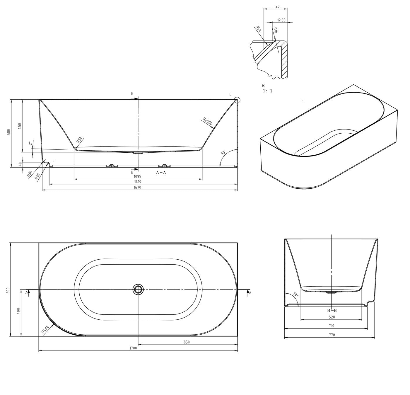 ATTICA Celine Right Corner With Overflow (1500/ 1700mm) (Matte White/ Gloss White)