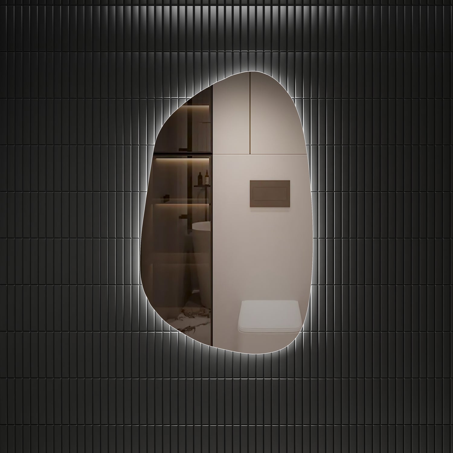 Asymmetric LED bathroom mirror with backlit light