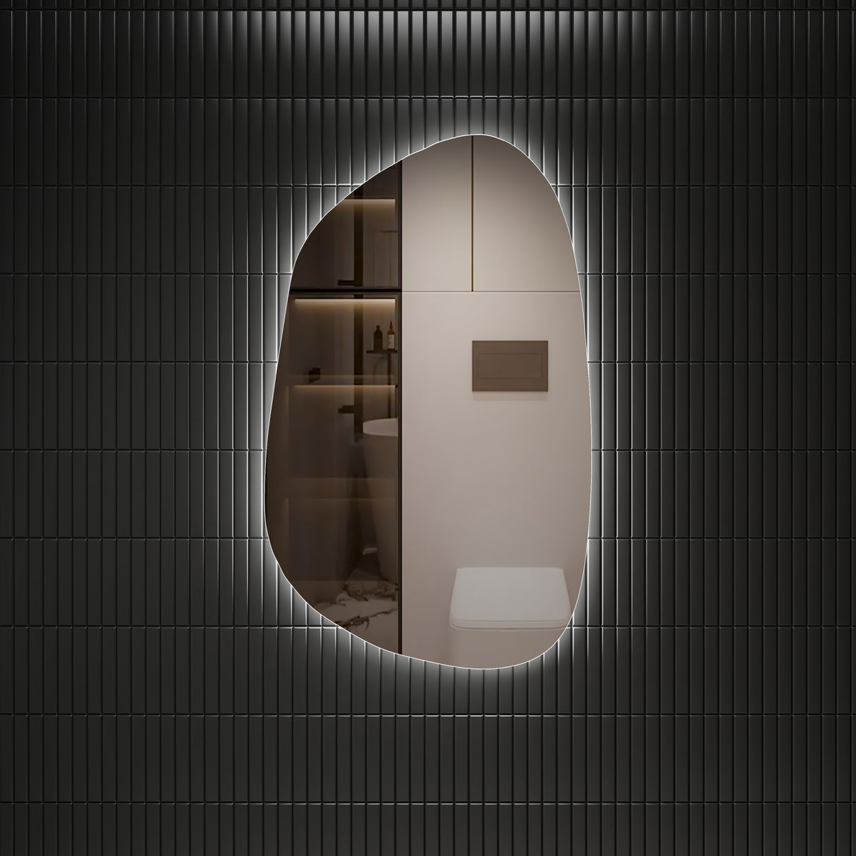 Asymmetric LED bathroom mirror with backlit light