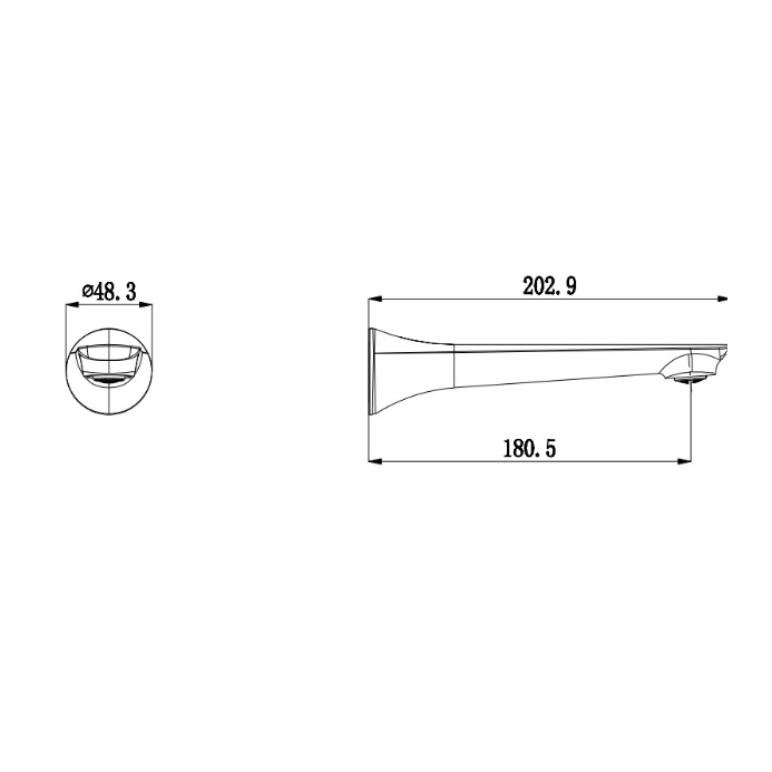 Au Bathtub Basin Wall Spout - Matte Black Technical Drawing