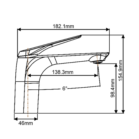 Au Brass Basin Mixer - Black Technical Drawing
