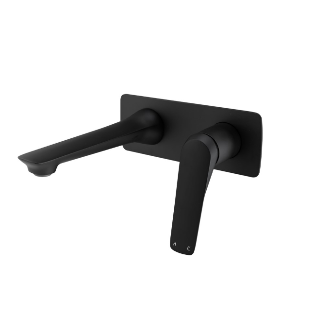 Au Square Wall Mixer With Spout - Black