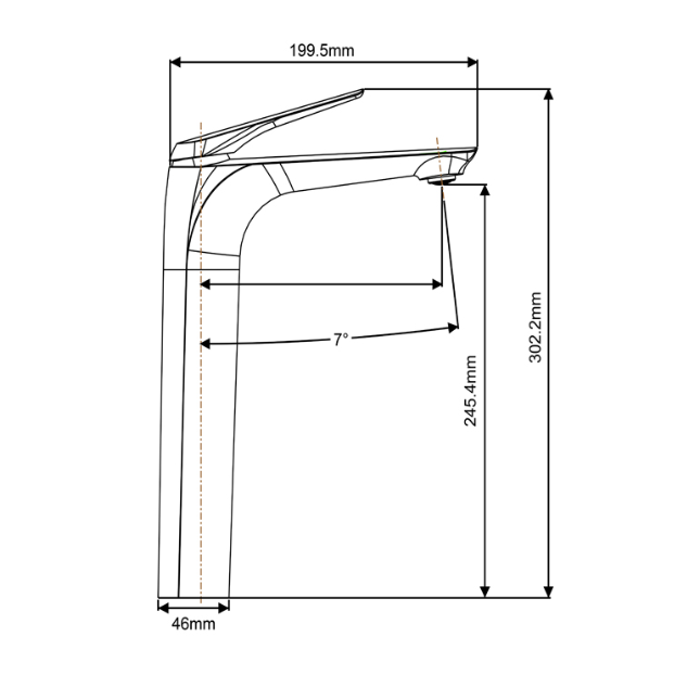 Au Tall Basin Mixer - Black Technical Drawing