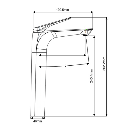 Au Tall Basin Mixer - Black Technical Drawing