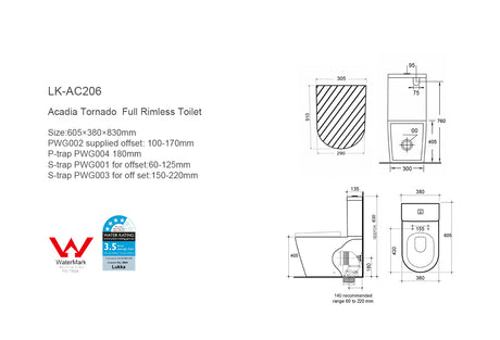 Acadia Tornado Rimless Toilet Suite