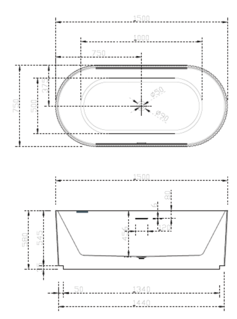 Oslo Free-Standing Bathtub with Non-Overflow (Gloss White) (1500/1700mm)