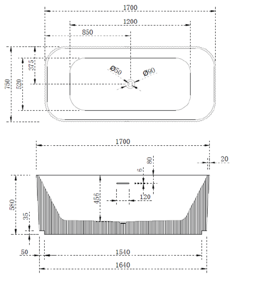 MILANO Free-Standing Bathtub with Non-Overflow (Matte Black & white) (1500/1700mm)