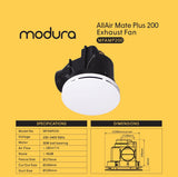 MODURA AllAir Mate Plus 200 Ceiling Exhaust Fan White Round, CUT OUT Φ240mm
