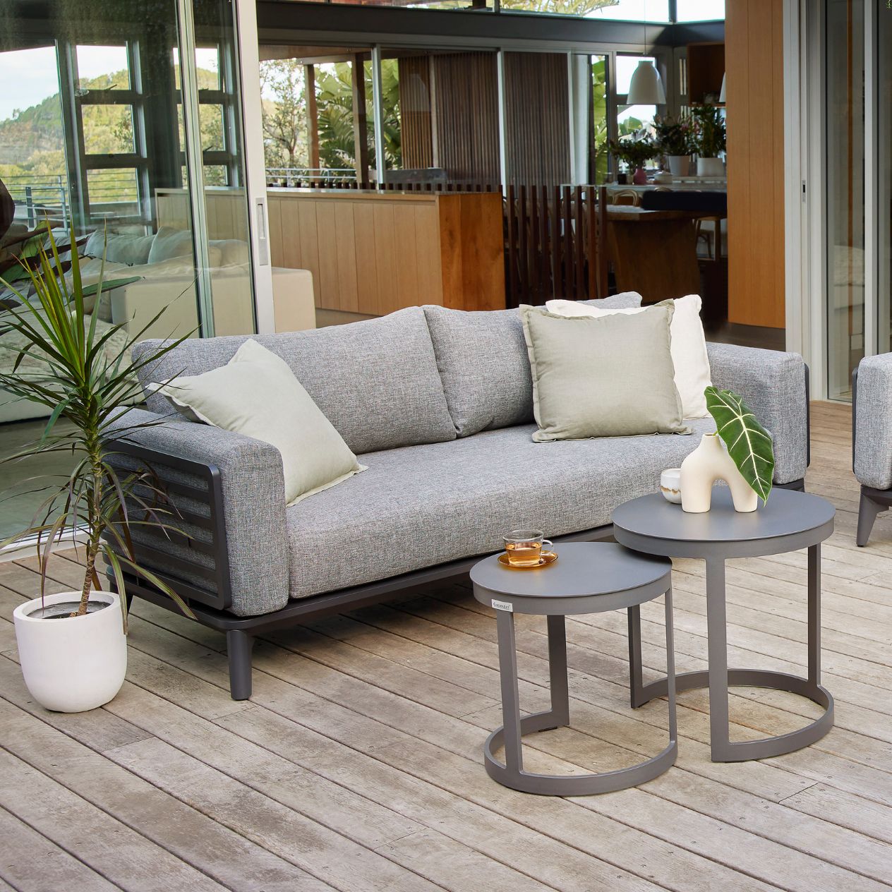 Alora 3 Seater Outdoor Aluminium Lounge in White/Charcoal