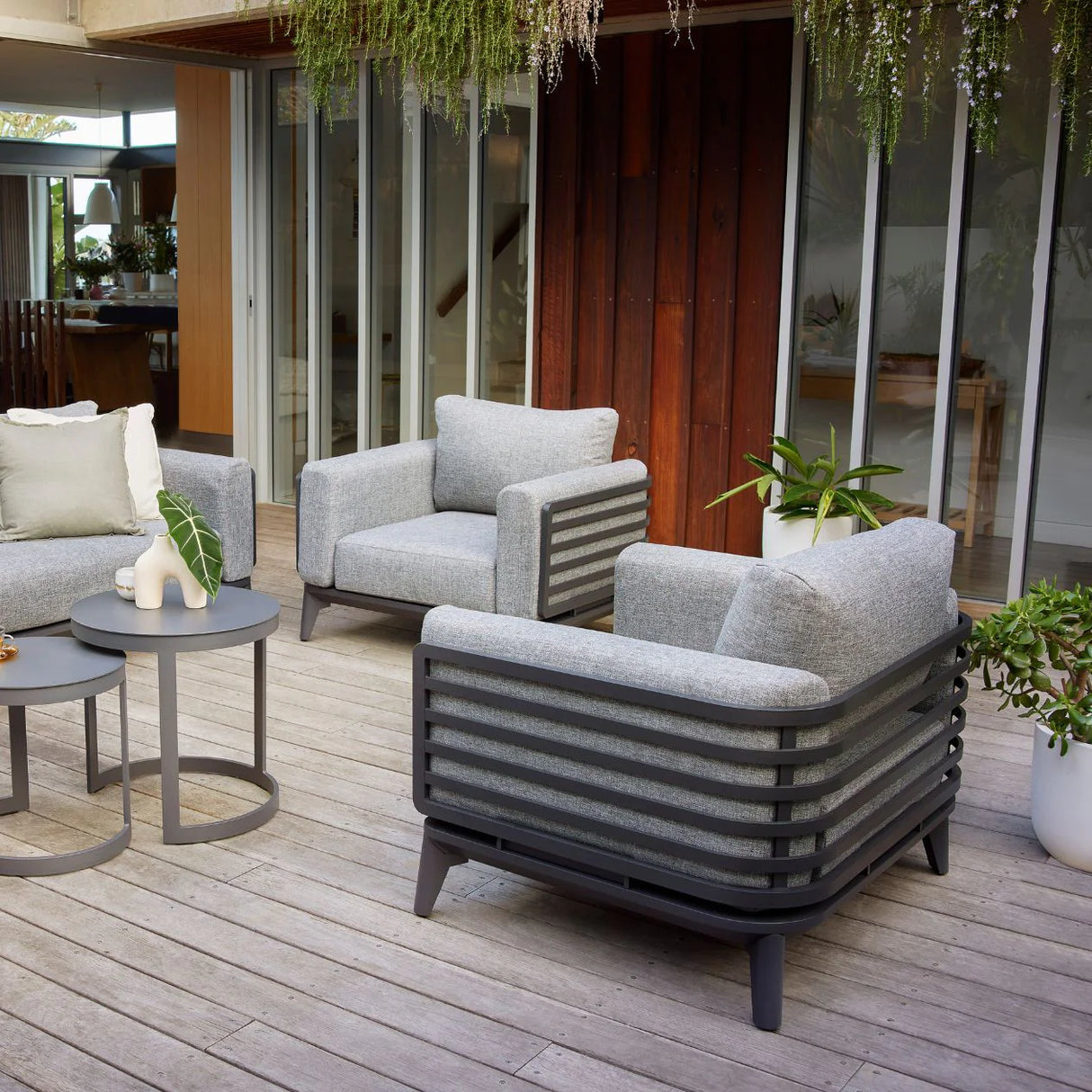 Alora Outdoor Aluminium Armchair in White/Charcoal