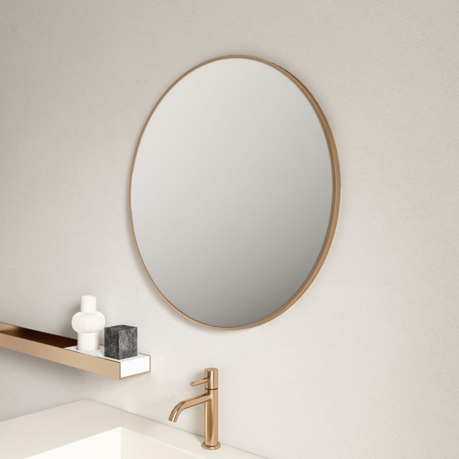 Aluminum Framed Round Mirror 600/750/900mm - Brushed Gold