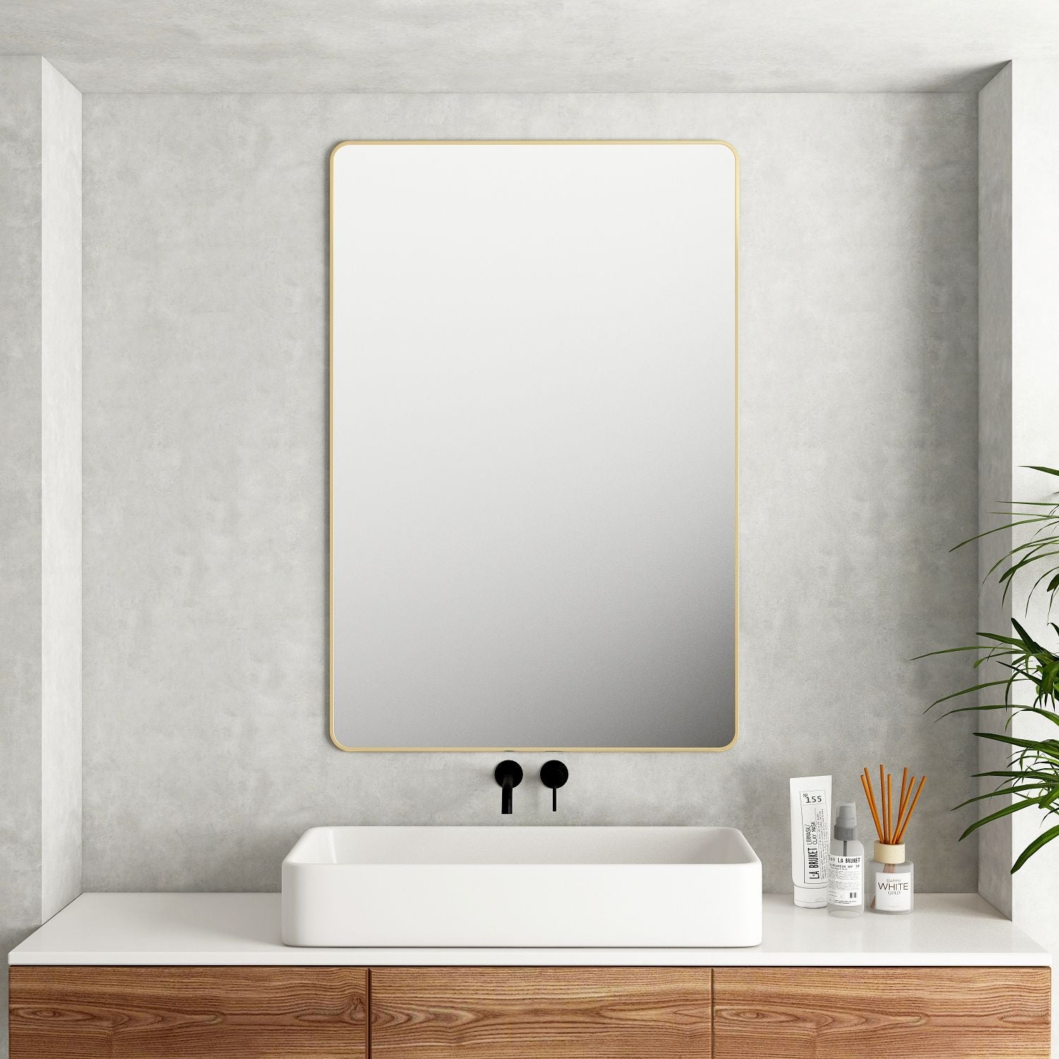 Aluminum Rectangular Framed Mirror 1200x750mm - Brushed Gold
