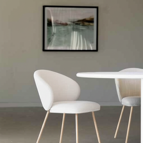 Anders Dining Steel Frame Chair – Natural Upholstery with White Legs