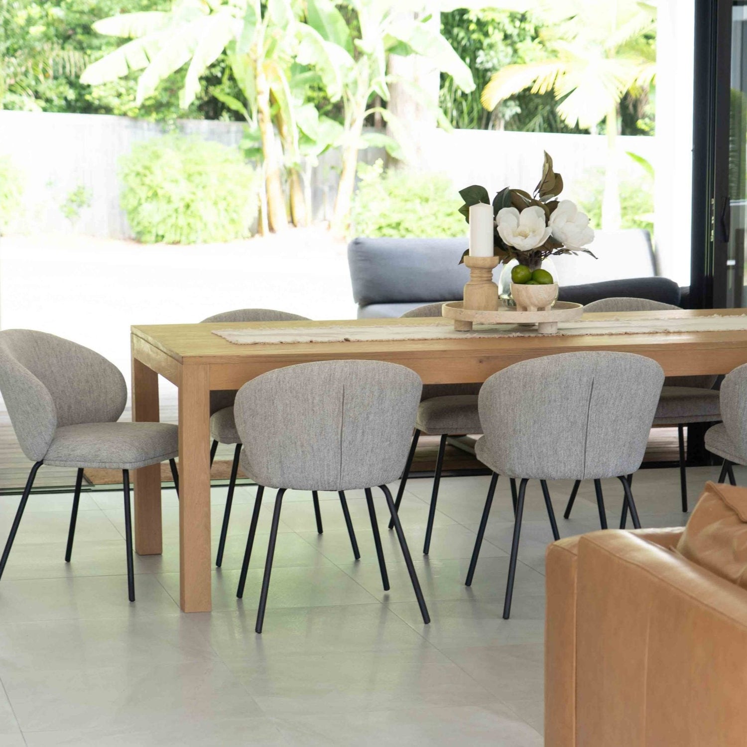 Anders Dining Steel Frame Chair – Pebble Upholstery with Black Legs