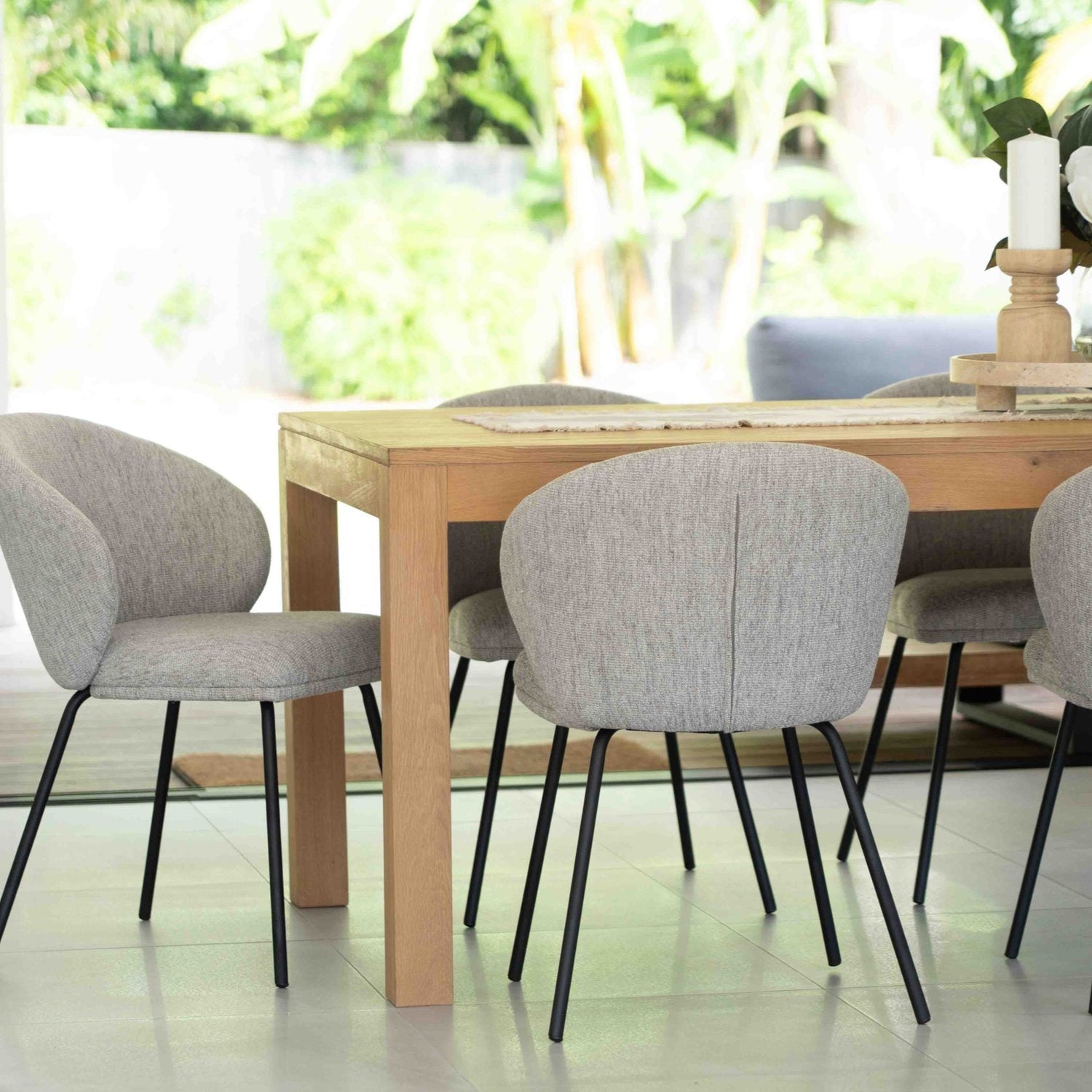 Anders Dining Steel Frame Chair – Pebble Upholstery with Black Legs