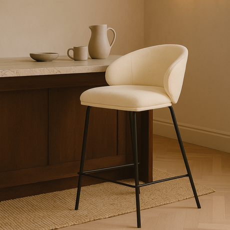 Anders Steel Frame Counter Stool – Natural Upholstery with Black Legs