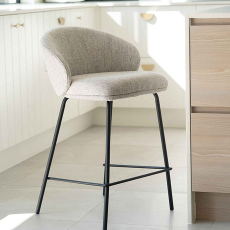 Anders Steel Frame Counter Stool – Pebble Upholstery with Black Legs