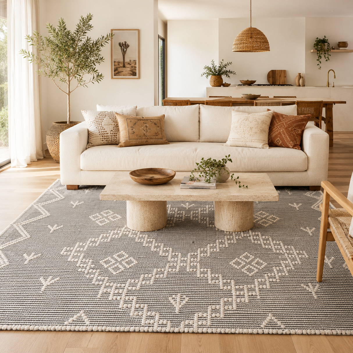 Anjuna Aztec Wool Blend Cream Rug (No Tassel)