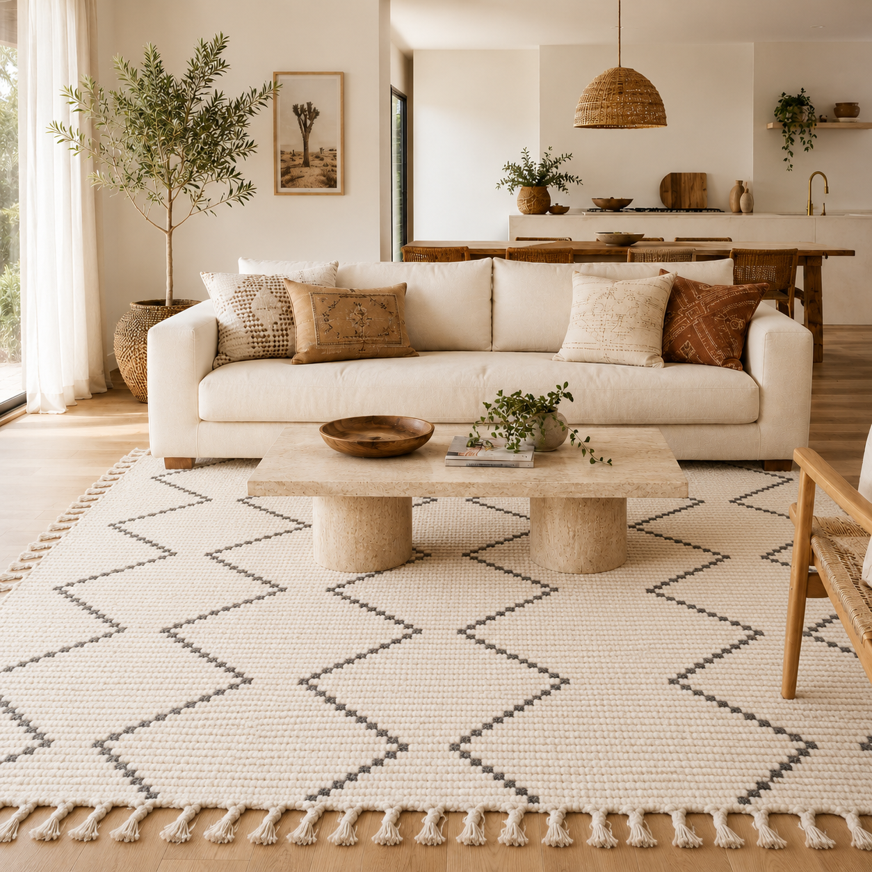 Anjuna Zig-Zag Wool Blend Cream Rug