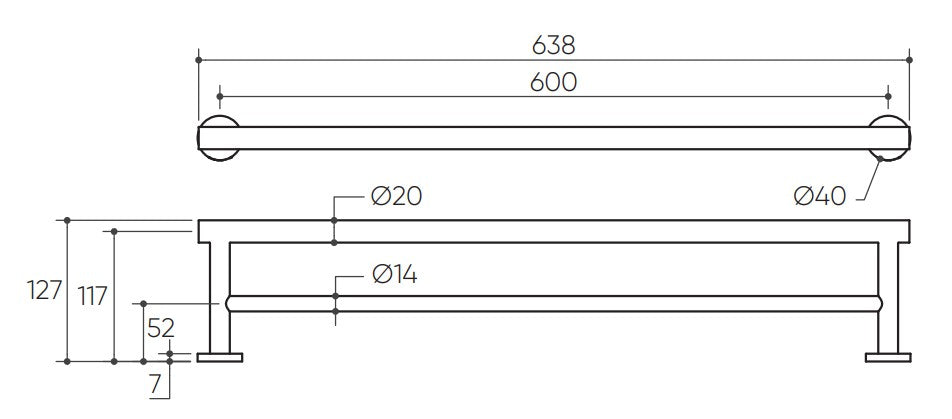 Argia Double Towel Rail 600 drawing