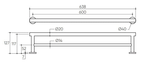 Argia Double Towel Rail 600 drawing