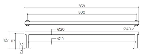 Argia Double Towel Rail 800 drawing