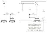 Argia Hob Basin Mixer Set 175 Right Angle Spout Lead Free drawing