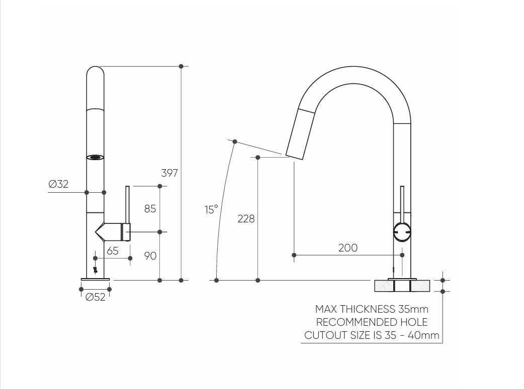 Argia Kitchen Mixer with Round Spout drawing