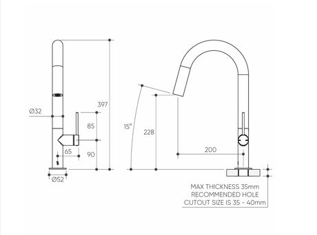 Argia Kitchen Mixer with Round Spout drawing