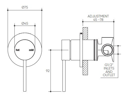 Argia Shower/Wall Mixer Lead Free drawing