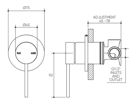 Argia Shower/Wall Mixer Lead Free drawing
