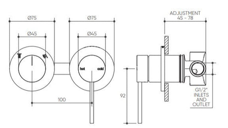 Argia Shower/Wall Mixer with Diverter Lead Free drawing
