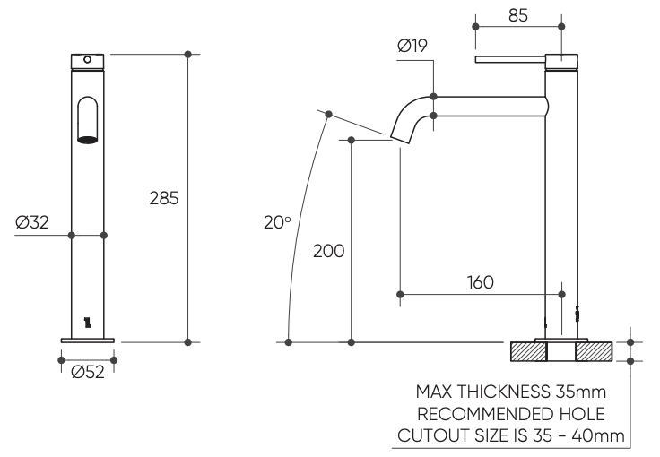 Argia Tall Basin Mixer Lead Free drawing