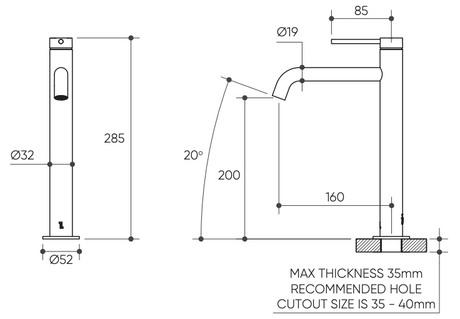 Argia Tall Basin Mixer Lead Free drawing